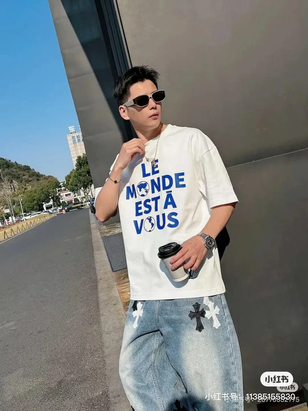 Louis Vuitton/Louis Vuitton Earth letter slogan printed short sleeves